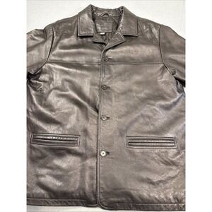 Leather Jacket Men MEDIUM Black Full Zip And Button QUILTED LINED  KNIGHTSBRIDGE